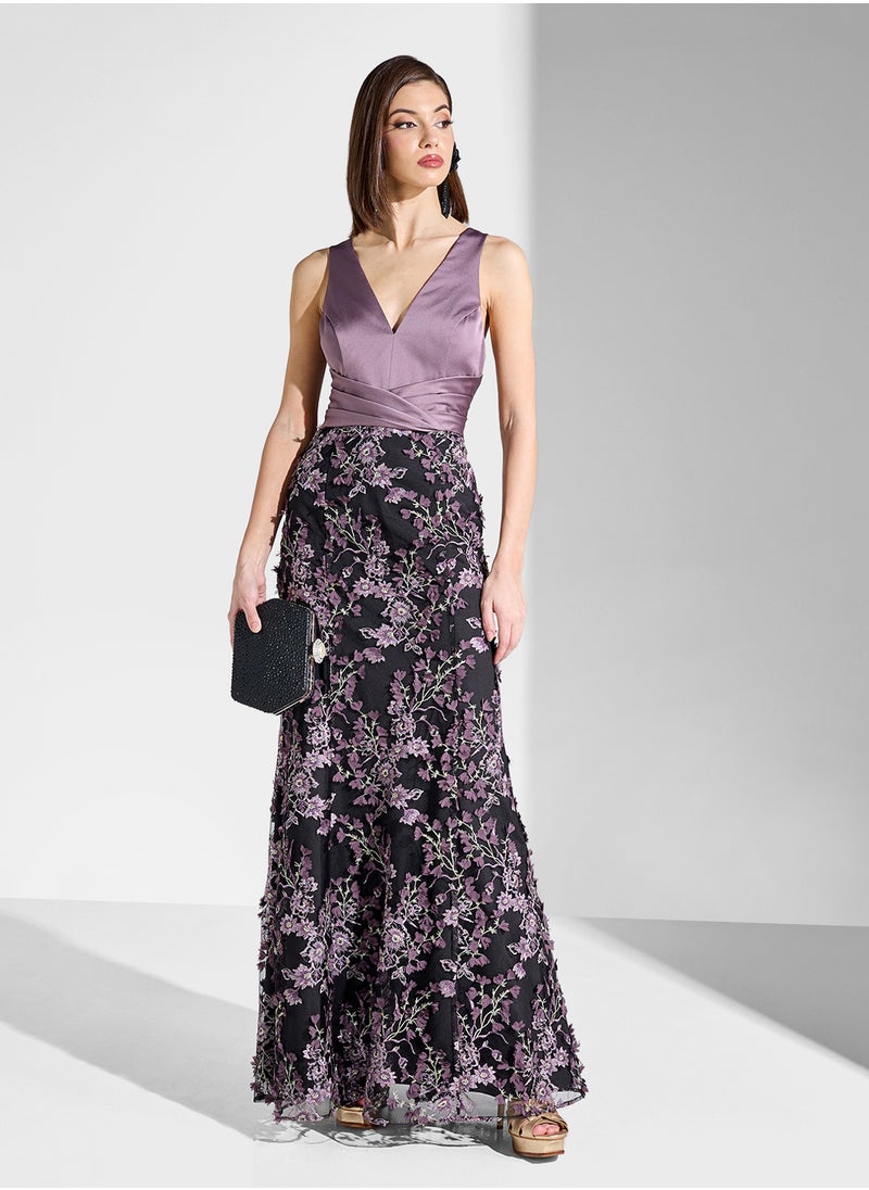 AIDAN MATTOX - Printed V-Neck Dress - Image 1