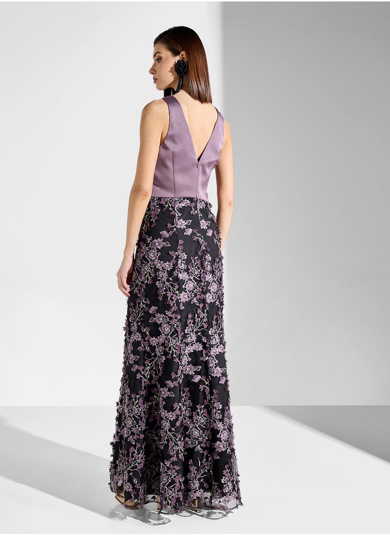 AIDAN MATTOX - Printed V-Neck Dress - Image 1