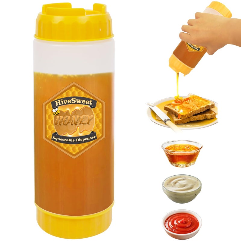 HiveSweet Honey Dispenser 18 Oz Honey Dispenser No Drip For Home Kitchen Double Head Extrusion Syrup Dispenser - Image 1
