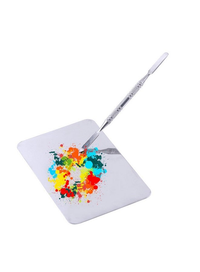 Sonew Mixing Palette Small Stainless Steel Makeup Palette Rec Shape Mixing Plate Tools With Spatula Nail Art Palette For Blending Cosmetic Shades - Image 1