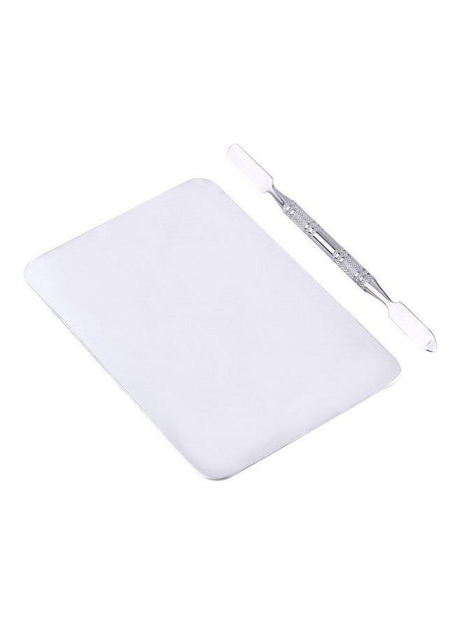 Sonew Mixing Palette Small Stainless Steel Makeup Palette Rec Shape Mixing Plate Tools With Spatula Nail Art Palette For Blending Cosmetic Shades - Image 3