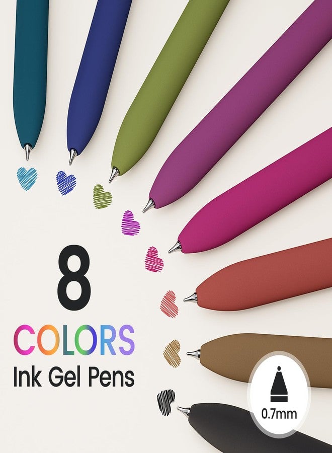 JIMMIDDA Colorful Gel Pens, 0.7MM Fine Point Retractable Smooth Writing Coloring, Quick Drying Multi Colored Pens for Journaling, Aesthetic Cute Office School Supplies (8 Pcs, Retro Colors) - Image 2