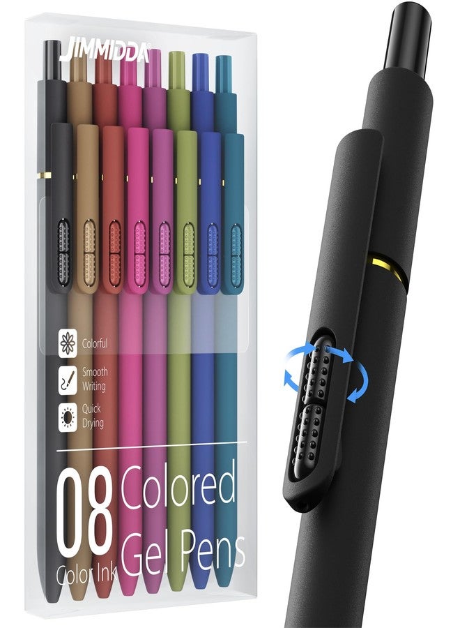JIMMIDDA Colorful Gel Pens, 0.7MM Fine Point Retractable Smooth Writing Coloring, Quick Drying Multi Colored Pens for Journaling, Aesthetic Cute Office School Supplies (8 Pcs, Retro Colors) - Image 1