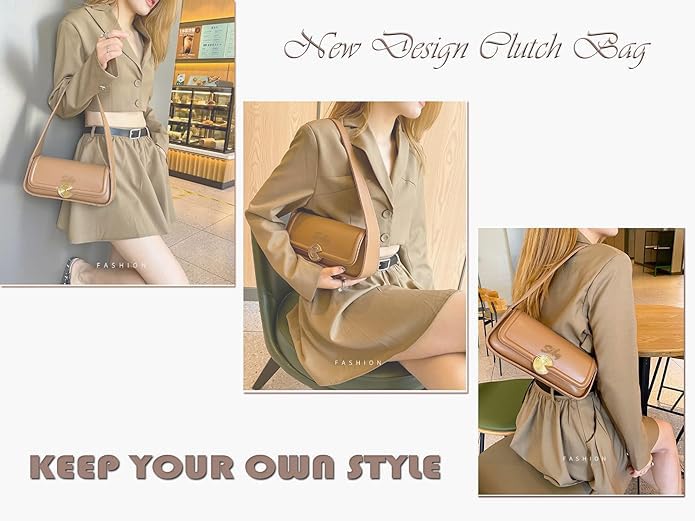 SIBY Women's Brown Underarm Bag |PU Leather Shoulder Tote Handbag with Wide Straps and Metal Lock |Mini Design Handbag- Brown - Image 5