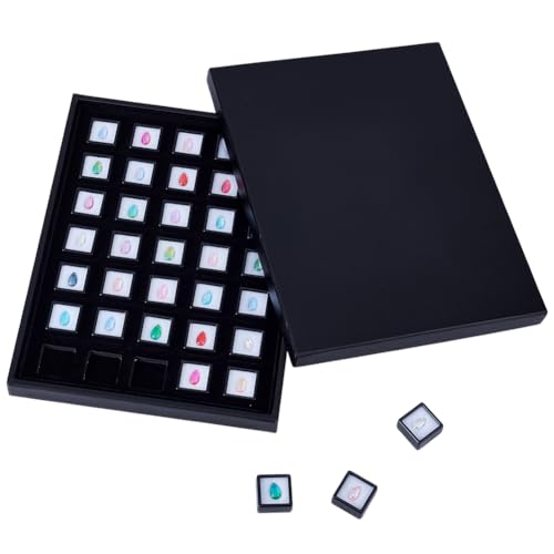 BENECREAT 35 Pack Black Gemstone Display Box PU Leather Display Tray Jewelry Box Container with Paper Lid for Gems Diamond Gift Packing 11x06inch - Image 1