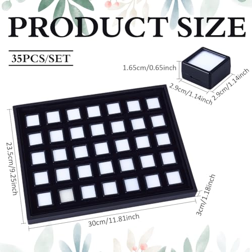 BENECREAT 35 Pack Black Gemstone Display Box PU Leather Display Tray Jewelry Box Container with Paper Lid for Gems Diamond Gift Packing 11x06inch - Image 3