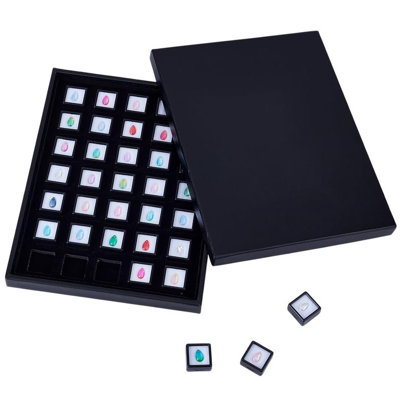 BENECREAT 35 Pack Black Gemstone Display Box PU Leather Display Tray Jewelry Box Container with Paper Lid for Gems Diamond Gift Packing 11x06inch - Image 2