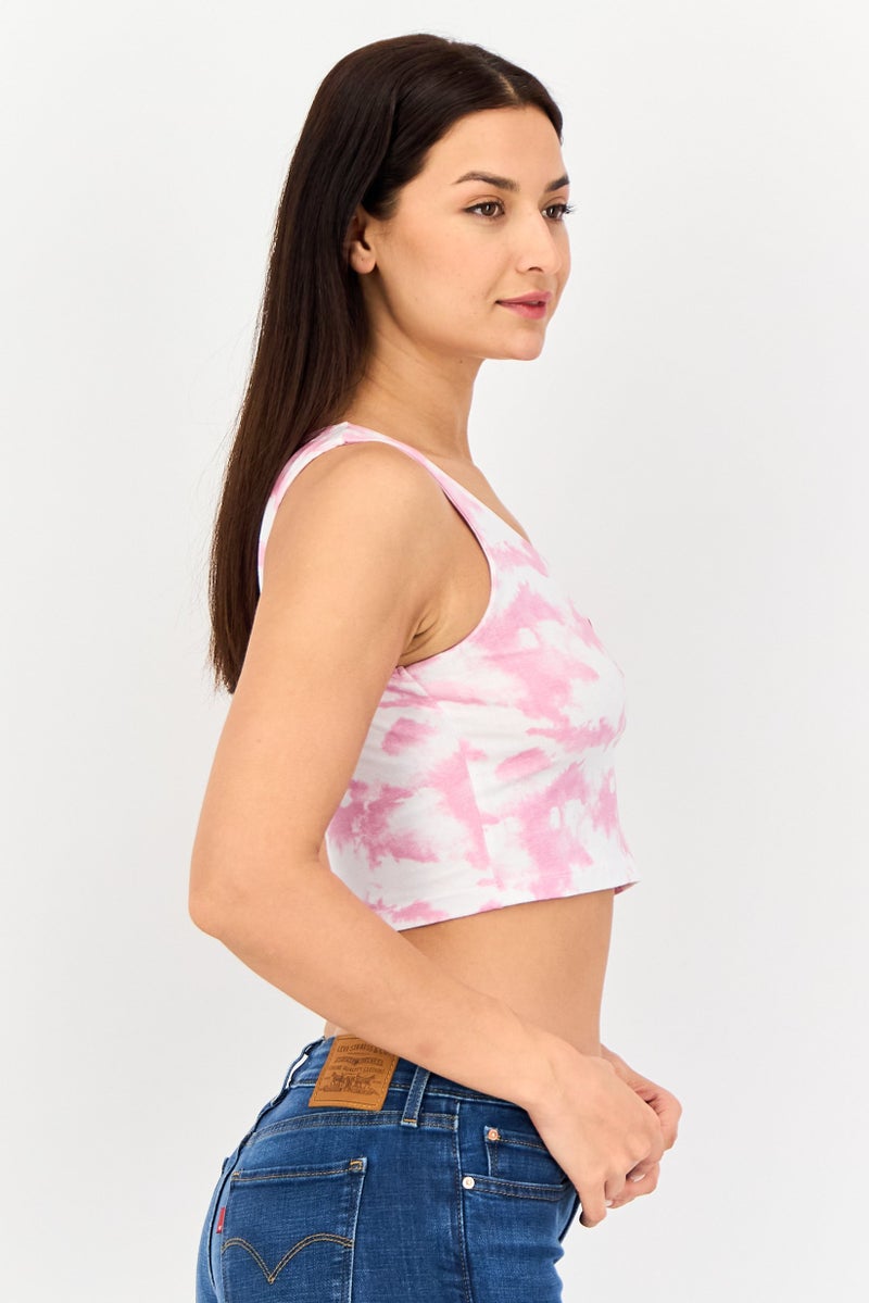 Sinsay x Powerpuff Girls Women Round Neck Sleeveless Tie-Dye Crop Top, Multicolor - Image 4