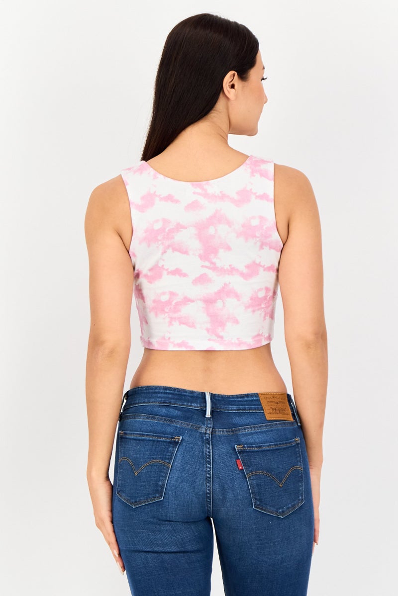 Sinsay x Powerpuff Girls Women Round Neck Sleeveless Tie-Dye Crop Top, Multicolor - Image 3