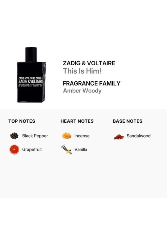 VOLTRX Zadig & Voltaire Men's This Is Him EDT 100ML 3.4 fl oz Tester Original Collection - Image 2