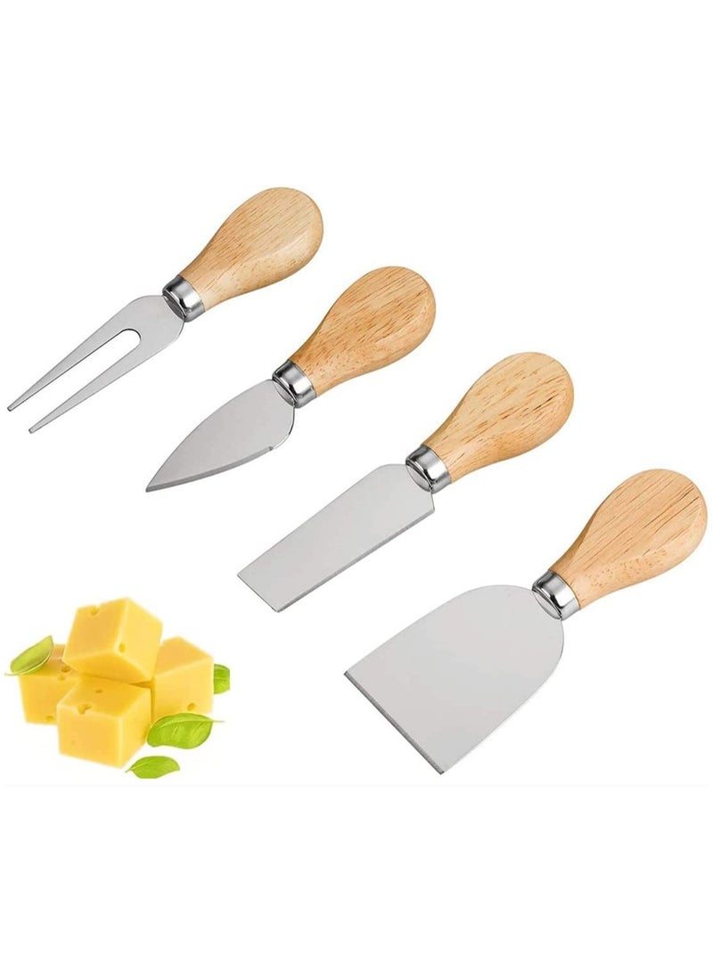 4 Cheese Knives Set Cheese Cutlery Steel Stainless Cheese Slicer Cutter Wood Handle Mini Knife Butter Knife Spatula Fork  - Image 1
