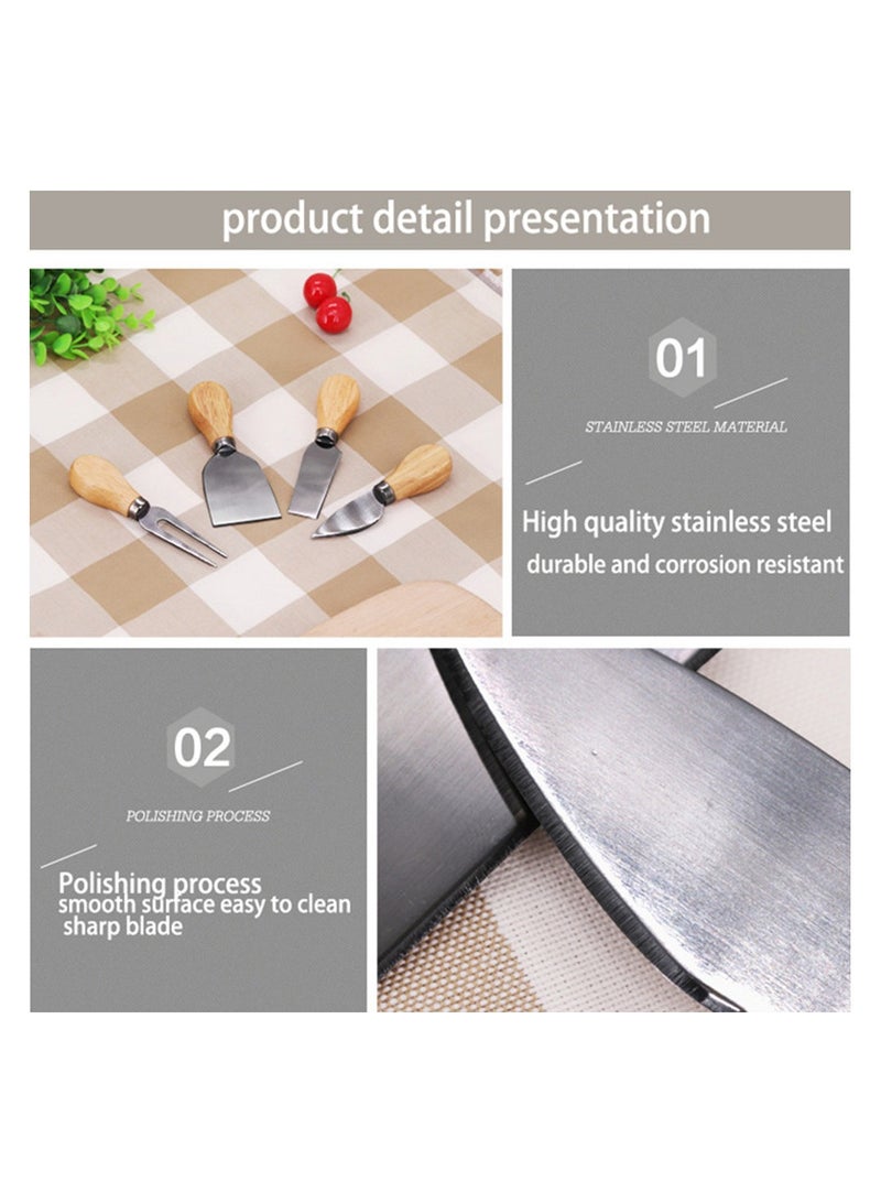4 Cheese Knives Set Cheese Cutlery Steel Stainless Cheese Slicer Cutter Wood Handle Mini Knife Butter Knife Spatula Fork  - Image 4