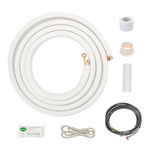 I COOL ICOOL 10 Ft. Mini Split Line Set, 1/4" & 3/8" O.D. Twin Copper Pipes, 3/8" Thickened PE Insulated Coil Copper Line for Air Conditioner HVAC Refrigeration and Heating Equipment, with Fittings - Image 1