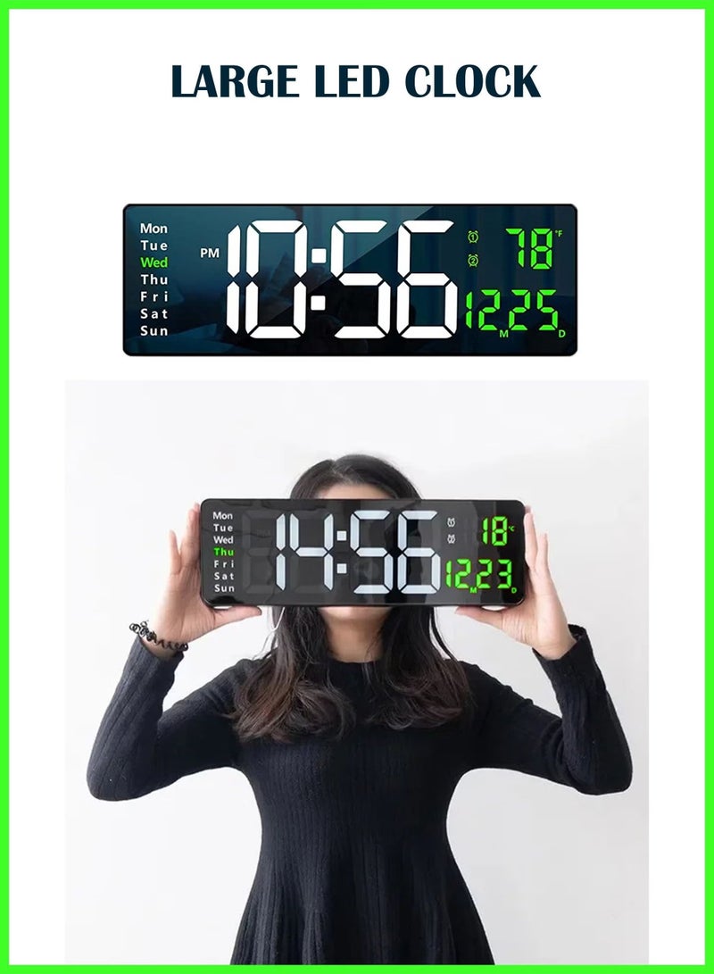 ELTRAZONE 16.2-Inch Digital Wall Clock with LED Display, Remote Control, Automatic Brightness Dimmer, Date, Week, and Temperature Features for Living Room Decor  - Image 1