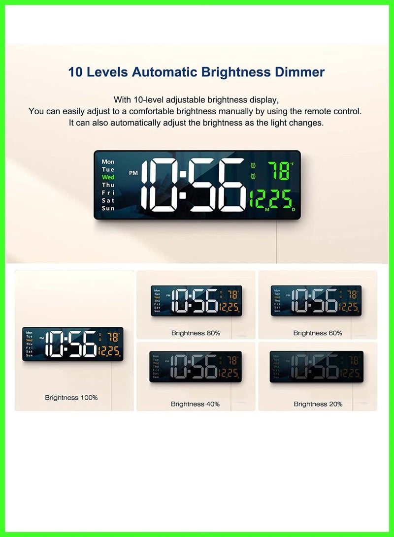 ELTRAZONE 16.2-Inch Digital Wall Clock with LED Display, Remote Control, Automatic Brightness Dimmer, Date, Week, and Temperature Features for Living Room Decor  - Image 5