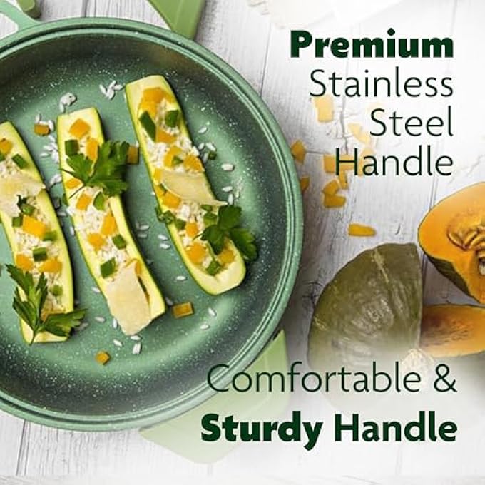 BS HighTech Induction Frypan With Glass Lid  Nonstick Triple Layer Greenstone Coated Frying Pan  Italian HeavyGauge Aluminum Skillet Pan  Scratch Resistant And Nickle Free  Green 28Cm - Image 5