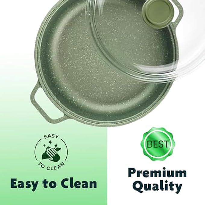 BS HighTech Induction Frypan With Glass Lid  Nonstick Triple Layer Greenstone Coated Frying Pan  Italian HeavyGauge Aluminum Skillet Pan  Scratch Resistant And Nickle Free  Green 28Cm - Image 4