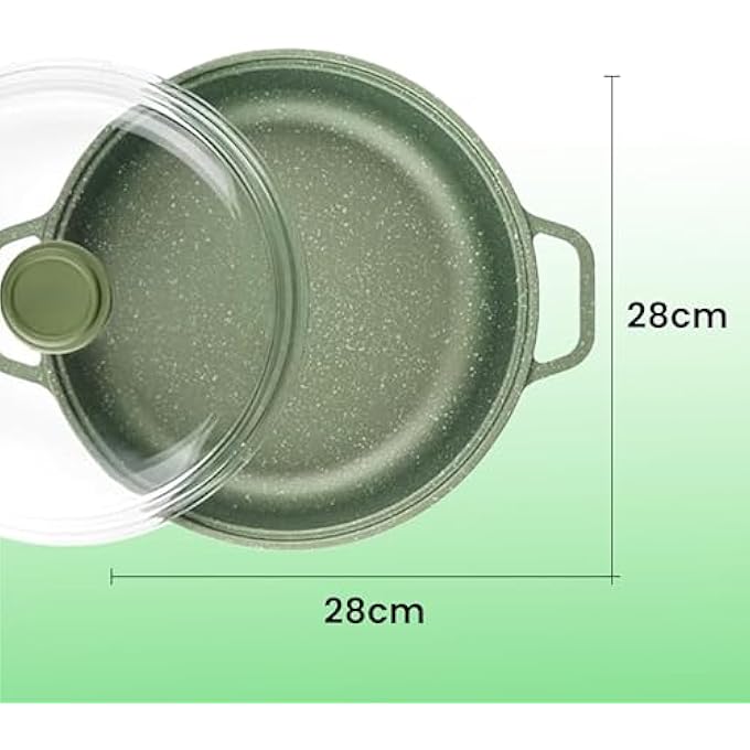 BS HighTech Induction Frypan With Glass Lid  Nonstick Triple Layer Greenstone Coated Frying Pan  Italian HeavyGauge Aluminum Skillet Pan  Scratch Resistant And Nickle Free  Green 28Cm - Image 3