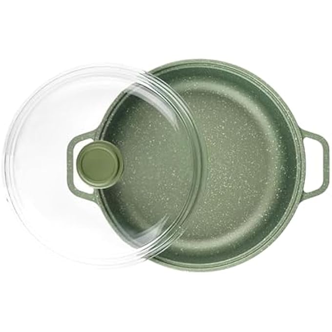 BS HighTech Induction Frypan With Glass Lid  Nonstick Triple Layer Greenstone Coated Frying Pan  Italian HeavyGauge Aluminum Skillet Pan  Scratch Resistant And Nickle Free  Green 28Cm - Image 1