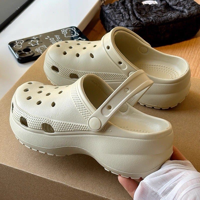 Cloud Croc Shoes Summer Outerwear Thick-Soled Heightening Sandals Non-Slip Wear-Resistant Breathable Couple Beach Baotou Slippers - Image 3