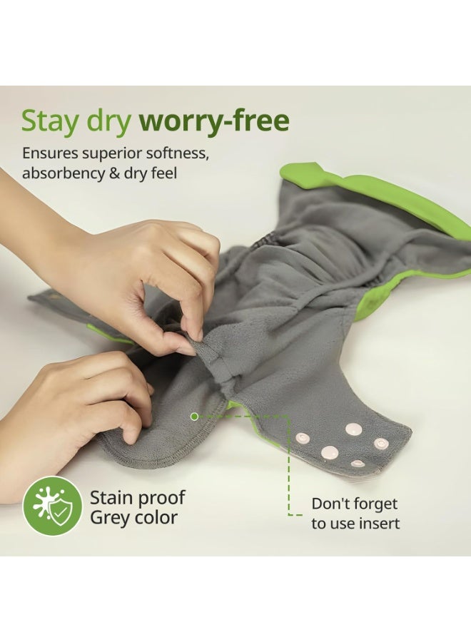 لوفلاب مجموعة حفاضات قماشية قابلة لإعادة الاستخدام من لوف لاب، 3 قطع (3 أغطية + 3 فوط صحية)، حماية مزدوجة من التسرب، امتصاص عالٍ، مقاومة للبقع، راحة وحماية، مناسبة للأطفال من عمر 3 أشهر فما فوق، لا تسبب طفحًا جلديًا، قابلة للتعديل عند الخصر والارتفاع بأزرار كبس. - Image 5