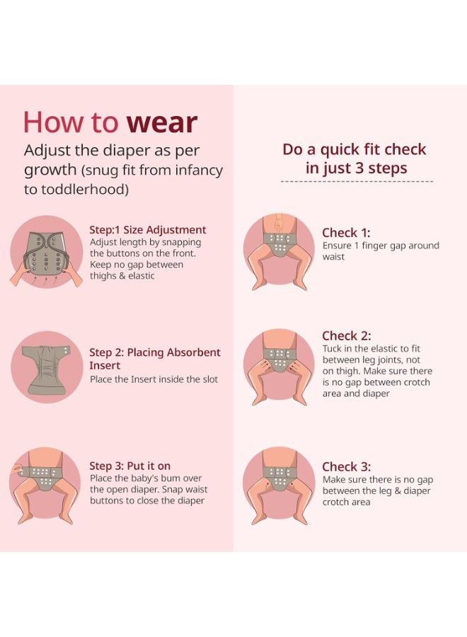 لوفلاب مجموعة حفاضات قماشية قابلة لإعادة الاستخدام من لوف لاب، 3 قطع (3 أغطية + 3 فوط صحية)، حماية مزدوجة من التسرب، امتصاص عالٍ، مقاومة للبقع، راحة وحماية، مناسبة للأطفال من عمر 3 أشهر فما فوق، لا تسبب طفحًا جلديًا، قابلة للتعديل عند الخصر والارتفاع بأزرار كبس. - Image 2