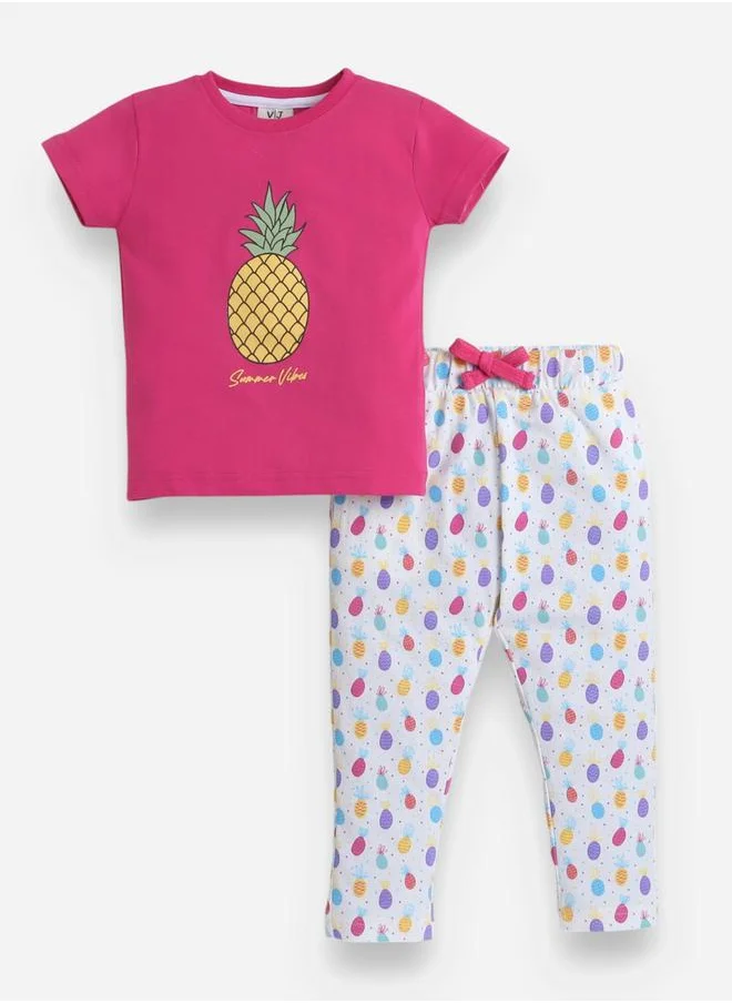 victor and jane Graphic Print T-Shirt and All-Over Printed Pyjama Set