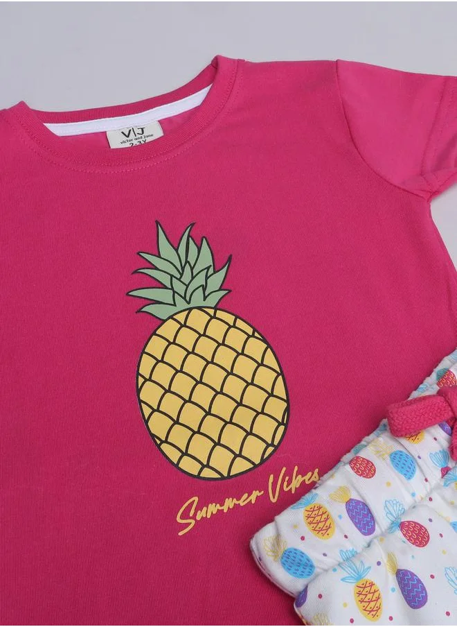 victor and jane Graphic Print T-Shirt and All-Over Printed Pyjama Set