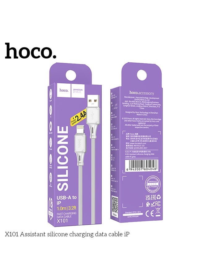 X101 Assistant silicone charging data cable iP Grey