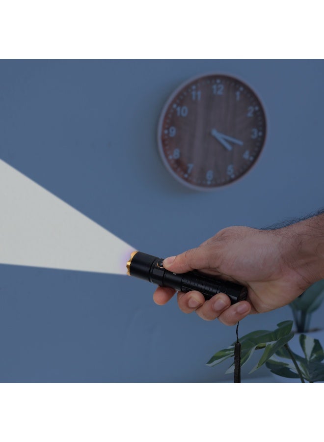 Krypton Flashlight KNFL5466 | 2500 Lumens | Aluminum Alloy Housing | High & Low Modes | 4000mAh Li-ion Battery | Type-C Rechargeable | 10 Hours Runtime | Black - Image 3