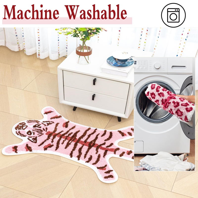 Seek4comfortable Tiger Bath Mat for Bathroom  Cute Pink Tiger Bathroom Rugs Non-Slip Cartoon Tiger Bath Mats Animals Shaped Absorbent Bathtub Rug Carpet Small Home Decor Mat Playmat Bathroom Plush Shower Rugs - Image 1