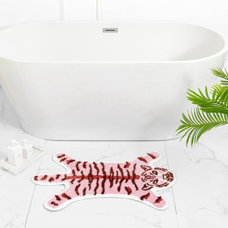Seek4comfortable Tiger Bath Mat for Bathroom  Cute Pink Tiger Bathroom Rugs Non-Slip Cartoon Tiger Bath Mats Animals Shaped Absorbent Bathtub Rug Carpet Small Home Decor Mat Playmat Bathroom Plush Shower Rugs - Image 2