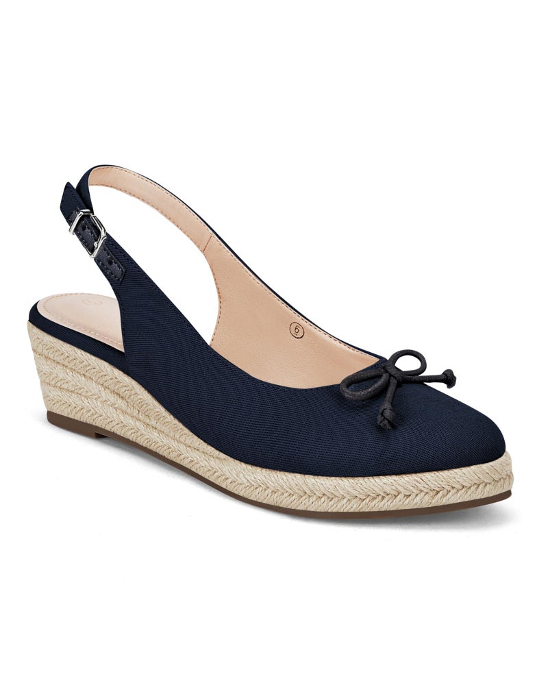 Coutgo Womens Closed Toe Espadrilles Wedges Shoes Platform Slingback Mid Low Heel Canvas Bow Dress Sandals, Navy, Size 8.5 - Image 1