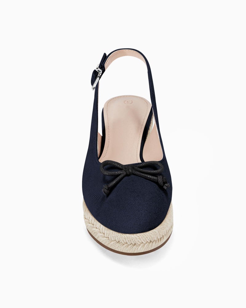 Coutgo Womens Closed Toe Espadrilles Wedges Shoes Platform Slingback Mid Low Heel Canvas Bow Dress Sandals, Navy, Size 8.5 - Image 5