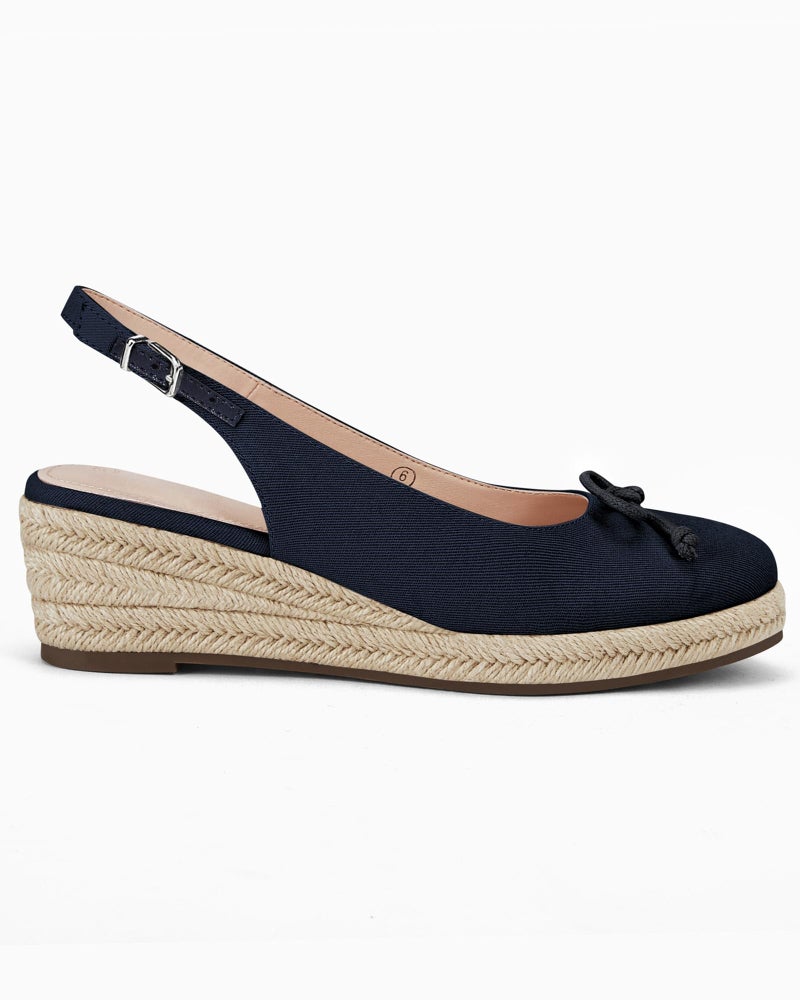 Coutgo Womens Closed Toe Espadrilles Wedges Shoes Platform Slingback Mid Low Heel Canvas Bow Dress Sandals, Navy, Size 8.5 - Image 4