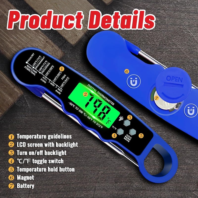PAWPRO Stocking Stuffers for Men Women Adults: Meat Thermometer Digital, Instant Read Meat Thermometer with Backlight & Magnet for Kitchen, Beef, Grill, Turkey,IP67 Waterproof Cooking Thermometer - Image 4
