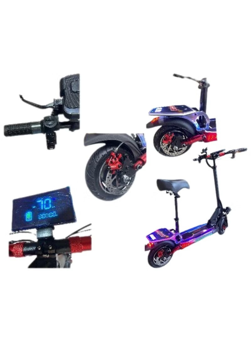 Electric Scooter | Electric Scooter for Adults | Upgraded Foldable Scooter | Powerful 1000W Electric Motor | 48V 13Ah Lithium Battery | 3 LED Headlights | Fully Illuminated Chassis | Modern Digital Display | 10-inch Desert Tires | 2 Remote Controls - Image 5