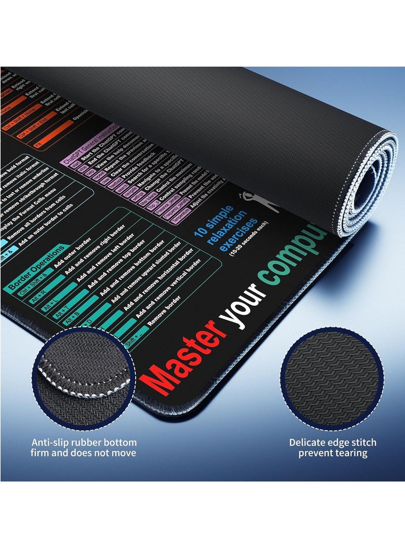 Waterproof Mouse pad—Excel Cheat Sheet Desk pad—Contains 9 major Excel function modules and common functions—Large XL Mouse pad Gaming|Desk mat for Keyboard and Mouse|Computer mat with excel Shortcuts
