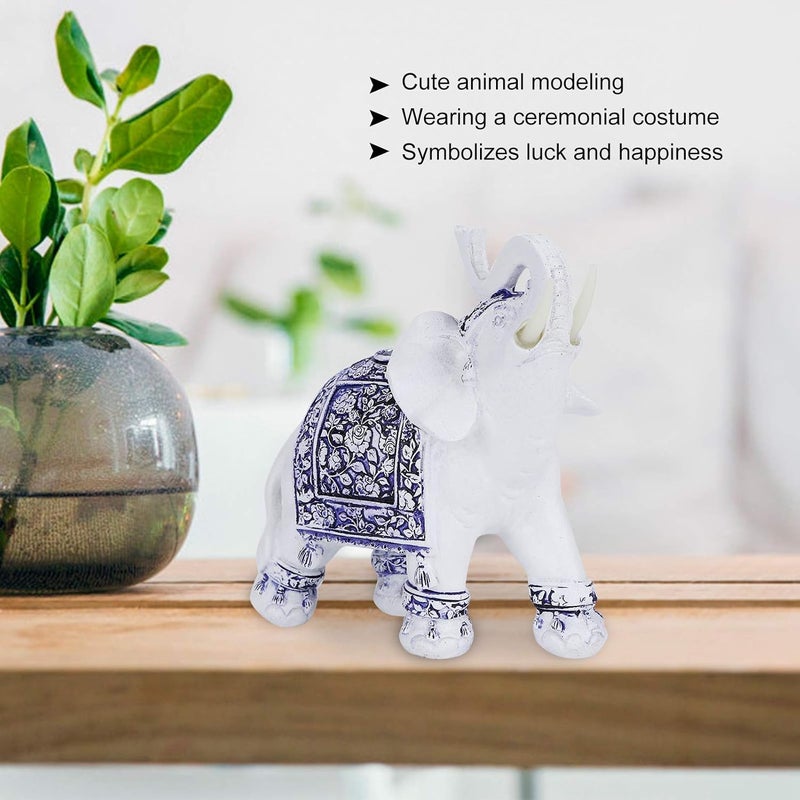 klarako Wealth Elephant Statue,White Retro?European Style Resin Lucky Feng Shui Lucky Elegant Figurine Elephant Statue Collectible Ornament for Home Office Car Decoration (L/M)(2#) - Image 3