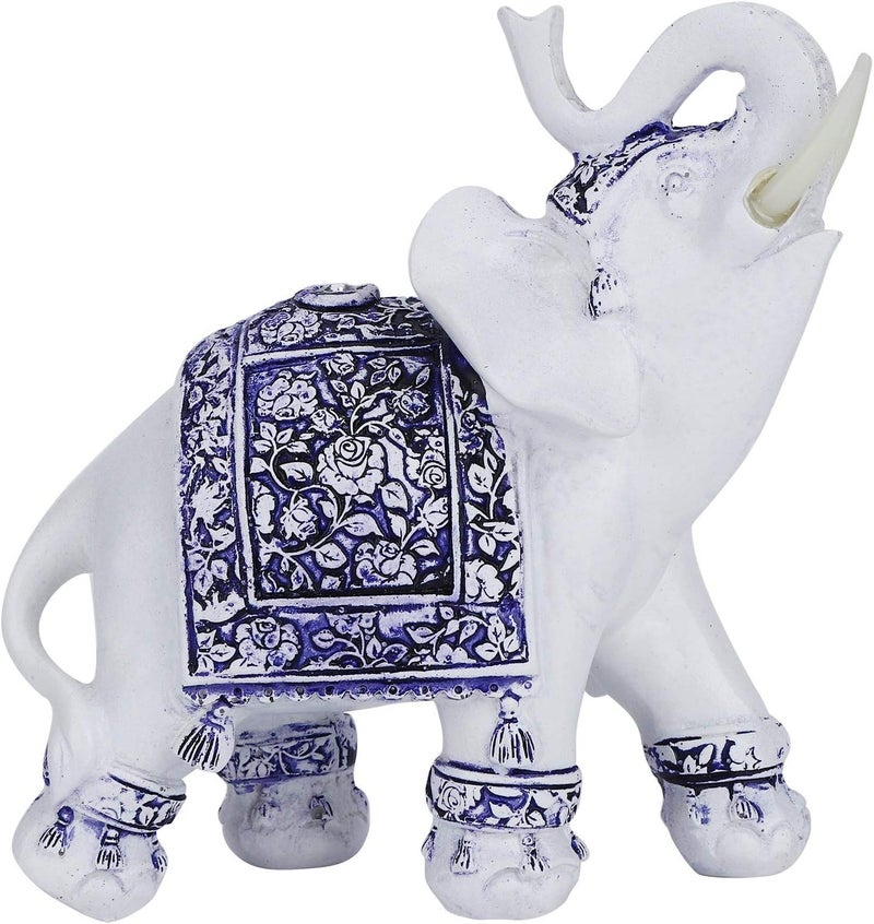 klarako Wealth Elephant Statue,White Retro?European Style Resin Lucky Feng Shui Lucky Elegant Figurine Elephant Statue Collectible Ornament for Home Office Car Decoration (L/M)(2#) - Image 1