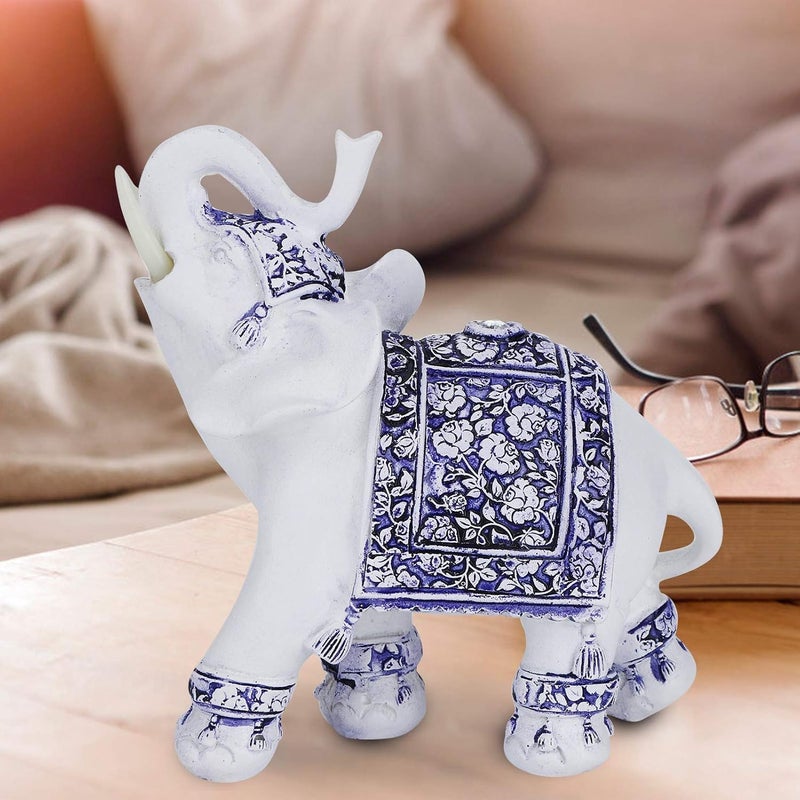 klarako Wealth Elephant Statue,White Retro?European Style Resin Lucky Feng Shui Lucky Elegant Figurine Elephant Statue Collectible Ornament for Home Office Car Decoration (L/M)(2#) - Image 2