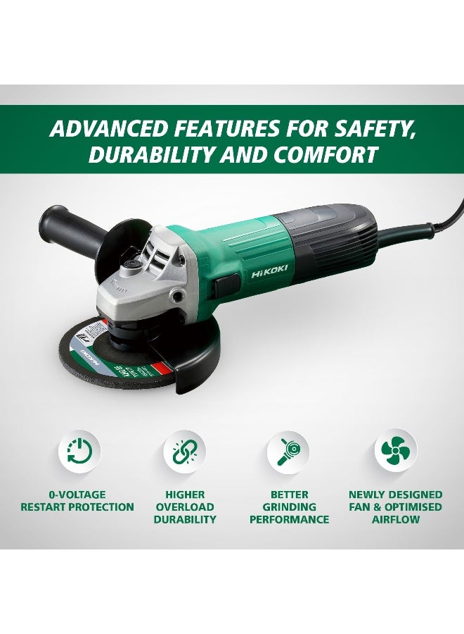 Hikoki مطحنة زاوية 4 بوصة (100 مم) | 600 واط، مطحنة كهربائية 110 فولت مع مفتاح منزلق | أداة كهربائية مدمجة وخفيفة الوزن 1.7 كجم | آلة قطع وطحن وتلميع – نموذج G10SS2C1Z - Image 2