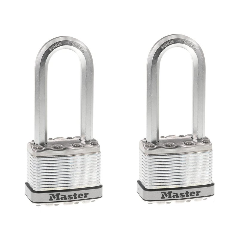 Master Lock M5XTLJ Magnum Heavy Duty Outdoor Padlock with Key, 2 Pack Keyed-Alike,Silver - Image 1