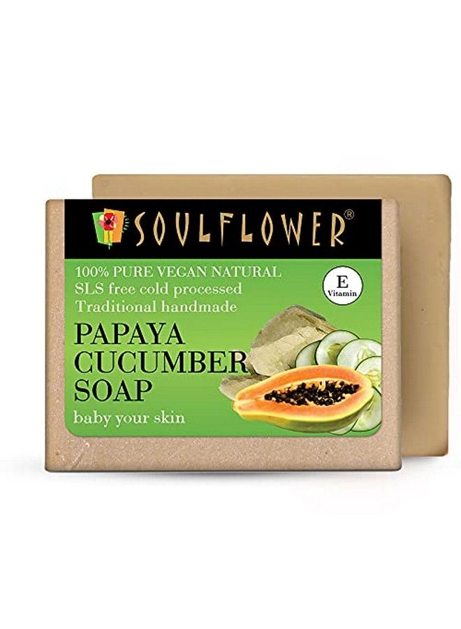 Soulflower صابون البابايا والخيار اليدوي النقي الطبيعي المعالج على البارد درجة 1 معيار بيس صابون فاخر مع زيوت أساسية أعشاب غريبة وعطر 150غ عبوة من 2 - Image 1