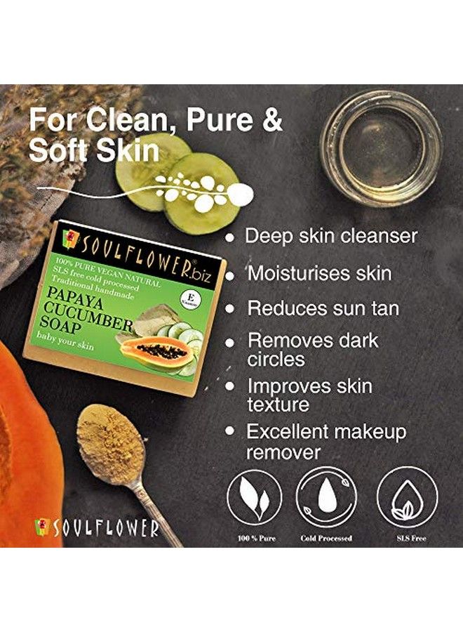 Soulflower صابون البابايا والخيار اليدوي النقي الطبيعي المعالج على البارد درجة 1 معيار بيس صابون فاخر مع زيوت أساسية أعشاب غريبة وعطر 150غ عبوة من 2 - Image 3