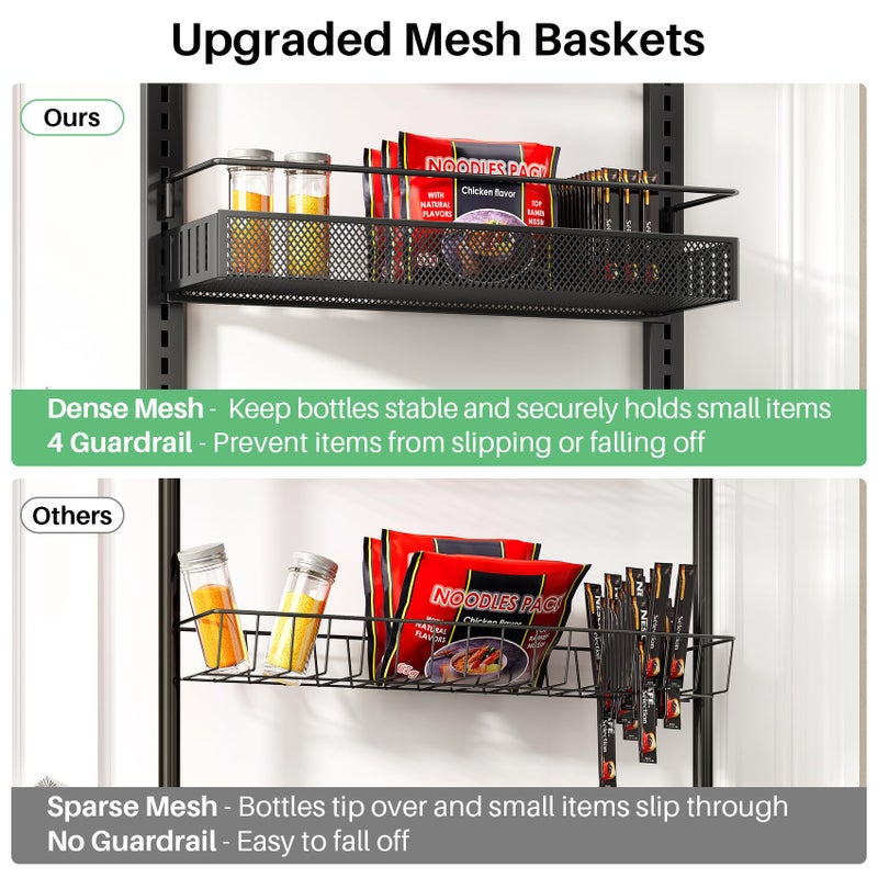 SNTD 8 Tiers Over the Door Organizer - Height Adjustable Pantry Organizers and Storage with Dense Mesh Baskets, Anti-Swing Hanging Door Spice Rack for Kitchen Bathroom (Black, 17" W x 6" D x 69" H) - Image 5