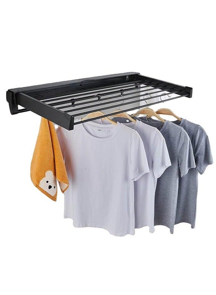 دراي رف تجفيف الغسيل قابل للسحب مثبت على الحائط (80 سم أسود) - Image 1
