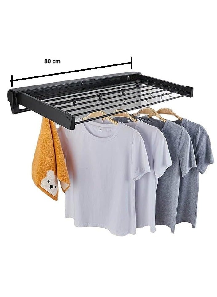 دراي رف تجفيف الغسيل قابل للسحب مثبت على الحائط (80 سم أسود) - Image 2