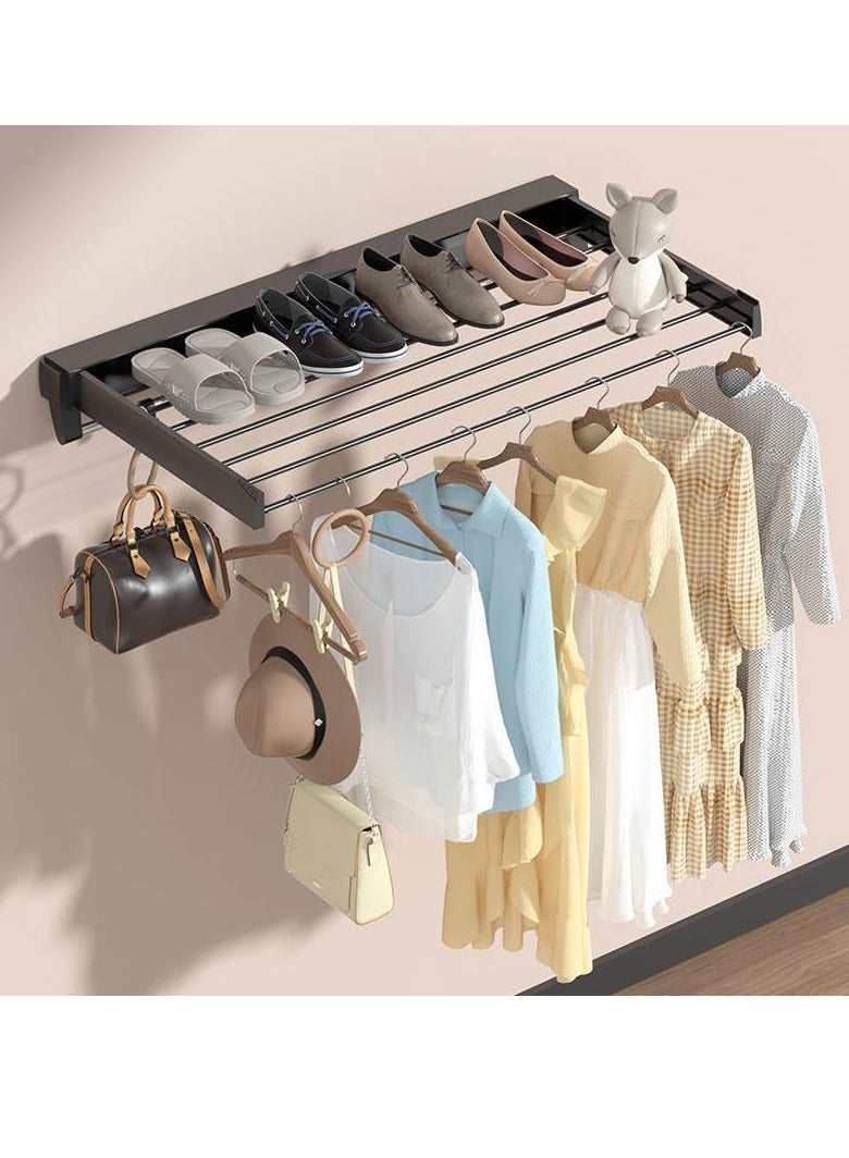 دراي رف تجفيف الغسيل قابل للسحب مثبت على الحائط (80 سم أسود) - Image 3