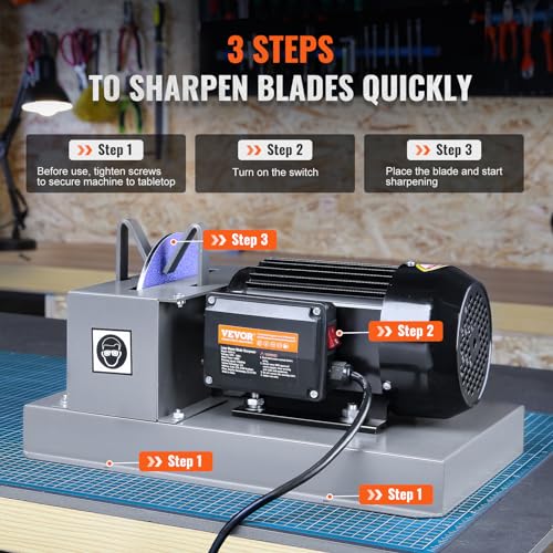 VEVOR Lawn Mower Blade Sharpener - 2/3HP 500W Grinder with 7-inch Ceramic Wheel, Sharpens High/Low Lift, Gator & Flat Blades - Image 5